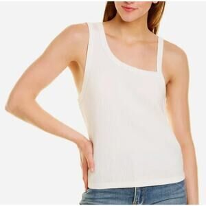 Good American Asymmetrical Ribbed Crop Tank Ivory White Women's Size 1 / Small